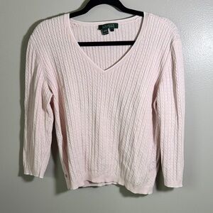 Ralph Lauren Light Pink V-Neck Sweater 100% Cotton Size L